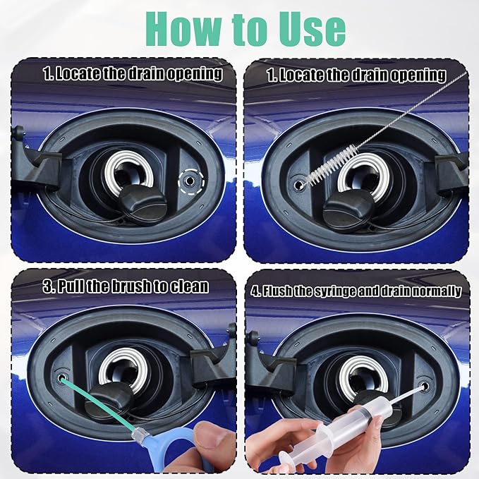 6pcs Auto Sunroof Drain Cleaning Tool, Include 5m/196.9in Long Tube Cleaner, Sponge, Syringe, Hose & Cleaning Brushes, Soft Pipe Cleaners for Car Wiper Sunroof Trunk Drains Hole