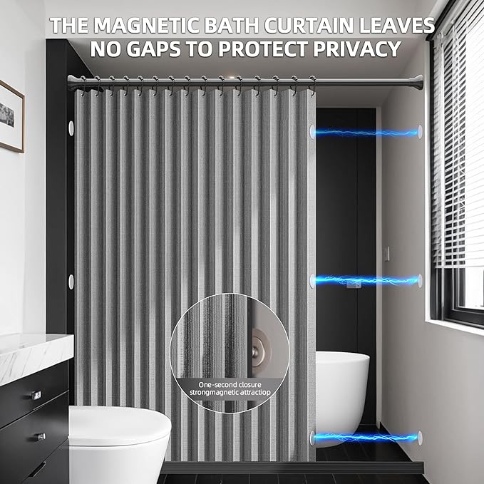 Bathroom Magnetic Folding Shower Curtain, Accordion-Style Shower Curtain, Suitable for Shower Rooms, bathtubs, Hotels or Apartments (High-Grade Grey, W:70*H79.5Inch)