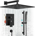 SR SUN RISE 12 Inch Slide Bar Shower Faucet Luxury High Pressure Shower Heads and Handheld Spray Combo Set Wall Mounted Shower System Included Valve and Trim Kit, Matte Black