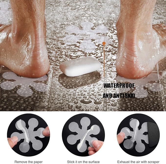 Bathtub Stickers Non-Slip, 24 PCS Safety Shower Treads Adhesive Appliques with Premium Scraper