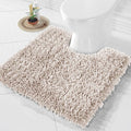 Yimobra Toilet Rugs U Shaped Washable, Extra Thick Soft Absorbent Chenille Contour Bathroom Rugs for Toilet 24x24 Inch, Quick Dry Non Slip Toilet Mat for Bath Floor, Khaki