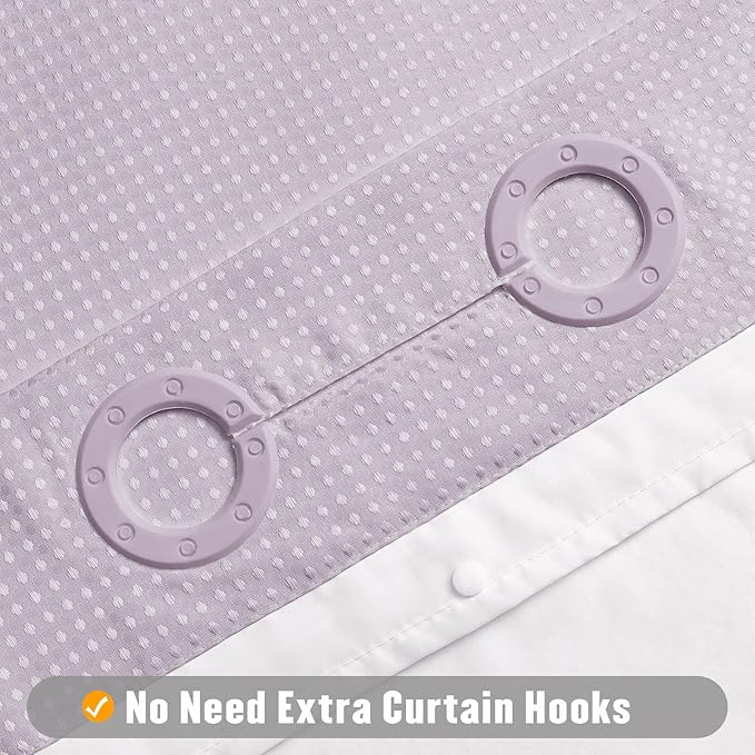 MitoVilla Purple Waffle Small Stall Shower Curtain Liner Set 36 x 74, No Hooks Required Half Size Narrow Fabric Cloth Shower Curtain Set with Snap-in Liner for Modern Bathroom Decor, Lavender