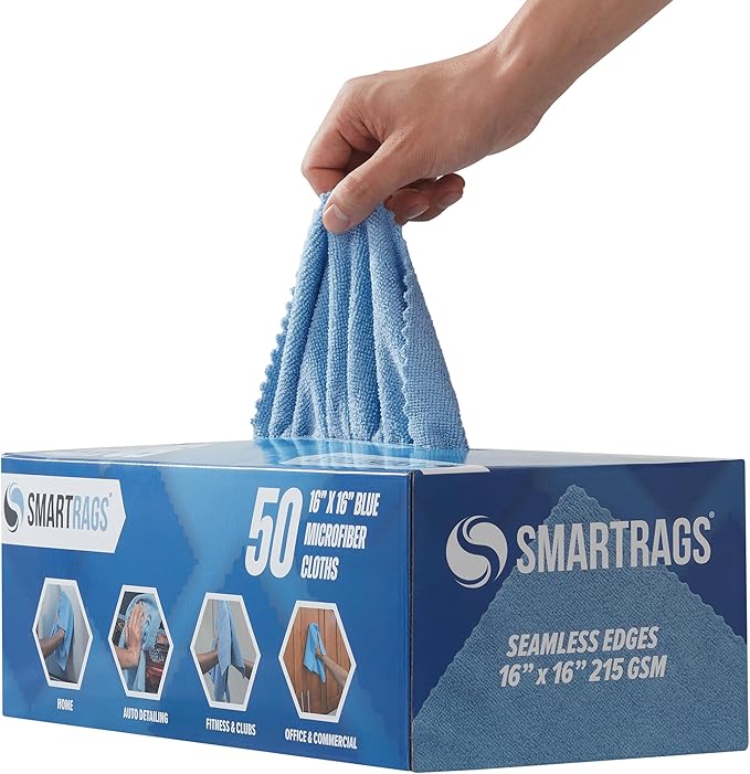 Arkwright Smart Rags in Box - (Pallet of 8000) Lint Free, Large Microfiber Cleaning Cloth, Scratch & Streak-Free, Dispensable Wash Towels for Cars, Kitchen, and Window Glass, 16 x 16 in, Blue