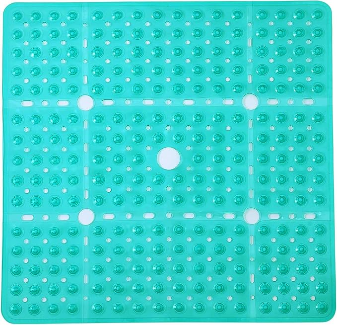 ENKOSI Large Square Shower Mat - 27x27 inch Non Slip Shower Mats - Green Shower Mats for Showers Anti Slip - Shower Non Slip Mat - Shower Mat with Drain Hole - Square Bathroom Mat (Clear Green 27x27)