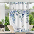 No Hook Shower Curtain and Liner Set, Blue Eucalyptus Floral Shower Curtains for Bathroom, Bath Curtain Sets with Snap in Liner, Waterproof with See Through Top Window, 54x80 Inches