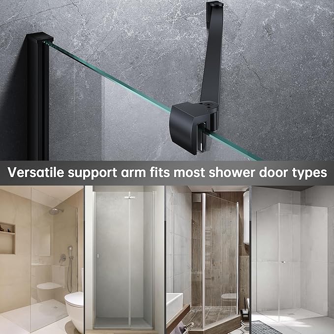 Frameless Shower Door Support Bar, Stainless Steel Wall-to-Glass Support Arm to Fixed Shower Glass Panel, for 1/4"-3/8" (6-10 mm) Door, 180° Pivot & Stow-Flat Mode (Matte Black, 35.4-inch(900mm))