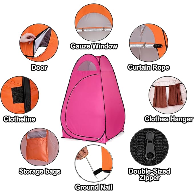 4x4ft Pop Up Privacy Shower Tent with Top Window, 3.6lbs Liightweight Dressing Room, Portable Toilet Stall with Carry Bag for Camping, Beach, Outdoors (Pink)