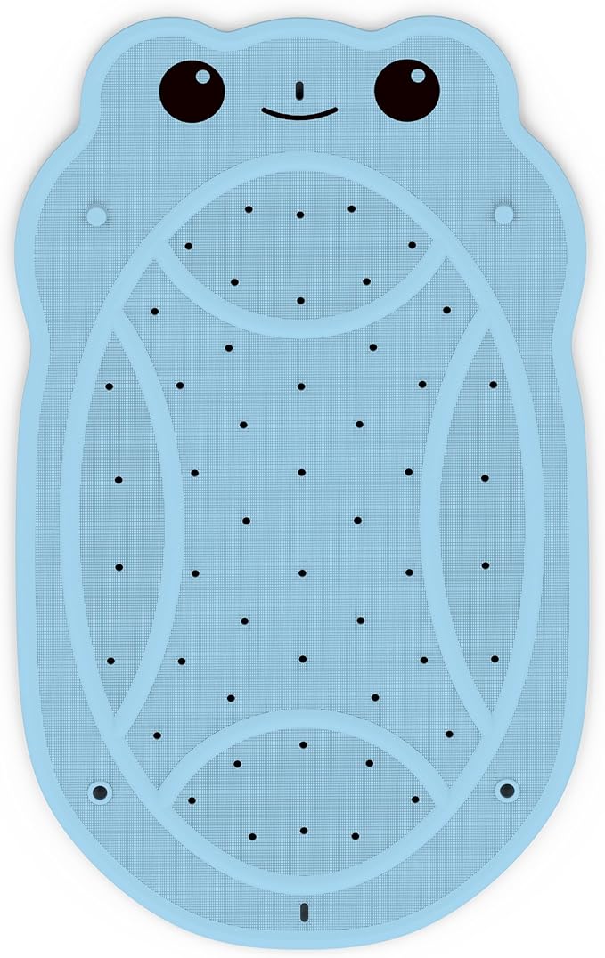 Bathtub Mat Non Slip, Kids Bath Mat 30"x 18", Bath Mat for Tub Non Slip with Strong Suction and Textured Surface, Natural Rubber Latex Free PVC Free Safe for Baby, Frog Pattern, Blue