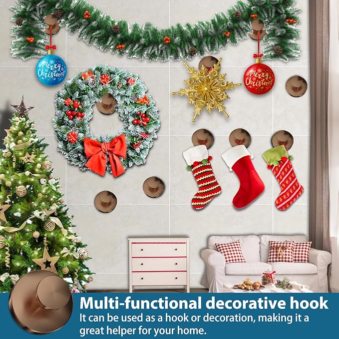 Suction Cup Hooks for Shower, 2 PCS No-Drill Towel Holder for Bathrooms Wall, Glass Door, Mirror, Tiles, Kitchen, Hold Robe & Wreath, Hanging up to 15 lbs – Waterproof & Rustproof, Loofah-Gold Rose