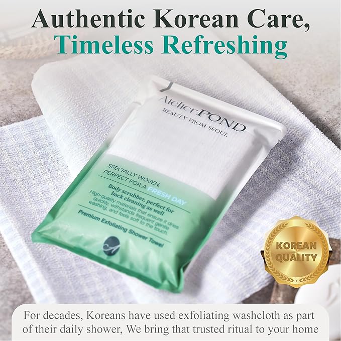 Korean Exfoliating Washcloth 2-Pack – Exfoliating Shower Towel/Body Scrub Cloths for Deep Cleansing & Dead Skin Removal (Fresh Green – Value Set)
