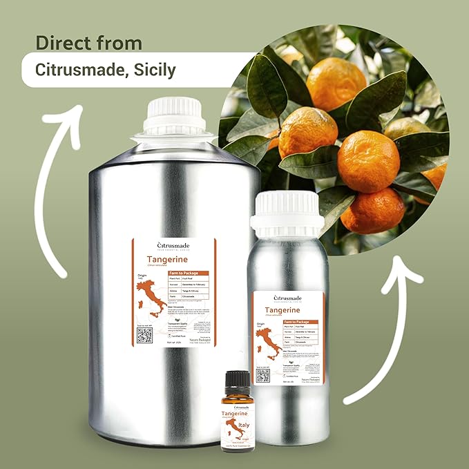 Tangerine Essential Oil - Direct from Citrusmade Italy - Cold Pressed - Aceite Esencial de Mandarina for Aromatherapy, Massage, Diffuser, DIY Candle and Soap Making - 8oz