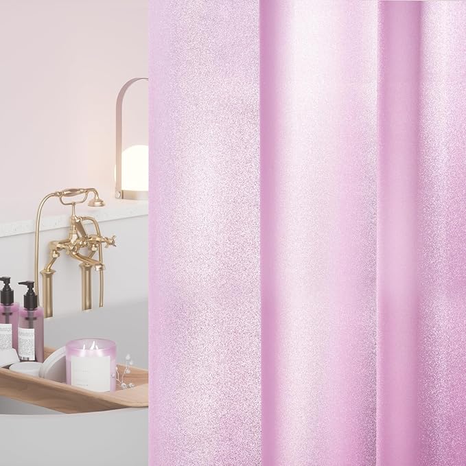 Dreamy Pink Glitter PEVA Shower Curtain Long 78 Length, Waterproof Plastic Sparkle Shower Curtain Liner with 3 Weighted Magnets, 72x78 Shimmery Rose Pink Décor Bathroom Shower Curtain or Liner