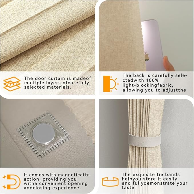 Accordion Door Curtain Set - 100% Blackout, with Curtain Rod Included, for Bedroom Privacy Protection (Beige-43 W x 78" L+Rod)