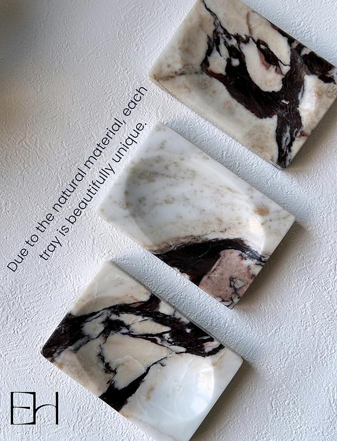 Real Marble Soap Dish - Soap Dish for Shower, Shower Bar Soap Holder, Marble Dish for Bathroom Kitchen, Decorative Stone Soap Dish (Calacatta Viola, Rectangular)