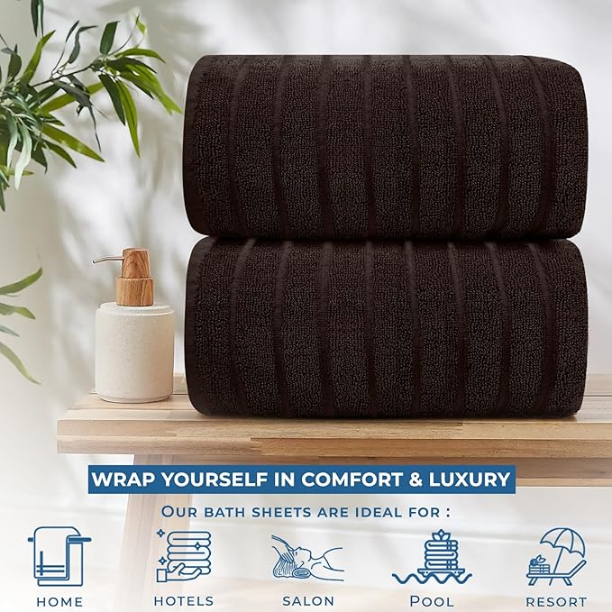 DAN RIVER Pack of 2 Bath Sheet 35x70 Inches, Ribbed Oversized Bath Sheets Towels for Adults, Fluffy and Soft Plush Towels - Brown