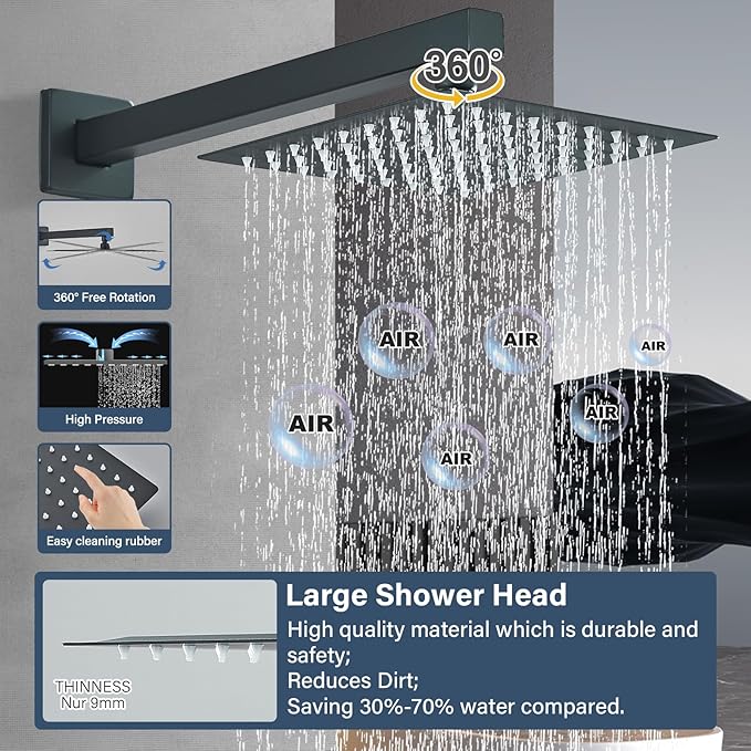 Shower Faucet Matte Black Shower System with 8 Inches Rain Shower Head and Handheld Spray Bathroom Luxury Rain Shower Faucet Set Complete Wall Mounted