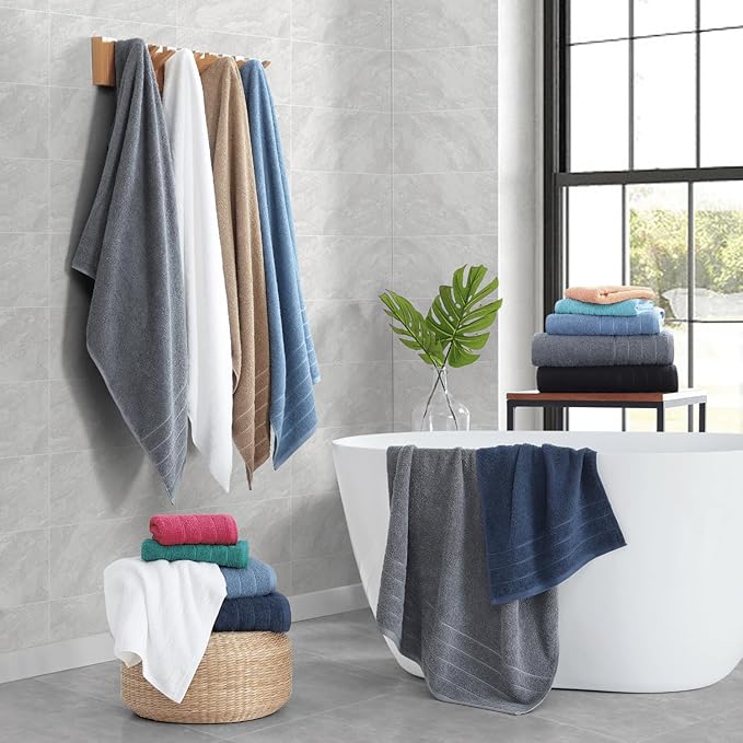 Casa Platino 100% Mercerized Cotton Towels for Bathroom - 24 Pc - Ringspun, Soft & Absorbent - 2 Bath Sheets, 2 Gym, 2 Bath, 4 Fingertip, 6 Hand Towels, 8 Washcloth - Sustainably Produced - Navy Blue