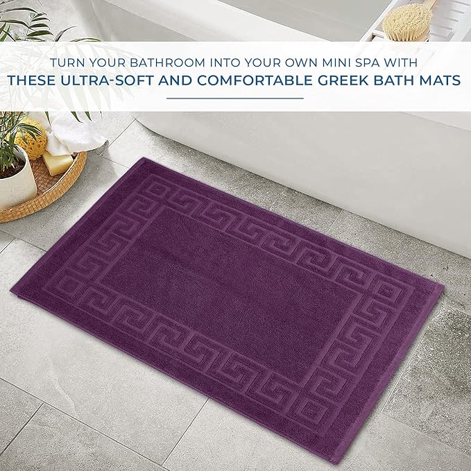 DAN RIVER Greek Cotton Bath Mats Set of 2 – Not a Bathroom Rug, Ultra Soft, Highly Absorbent & Machine Washable Bath Mat Towel for Bathroom Floor Mat – Durable, Quick-Dry, 21x34 Inches, Purple