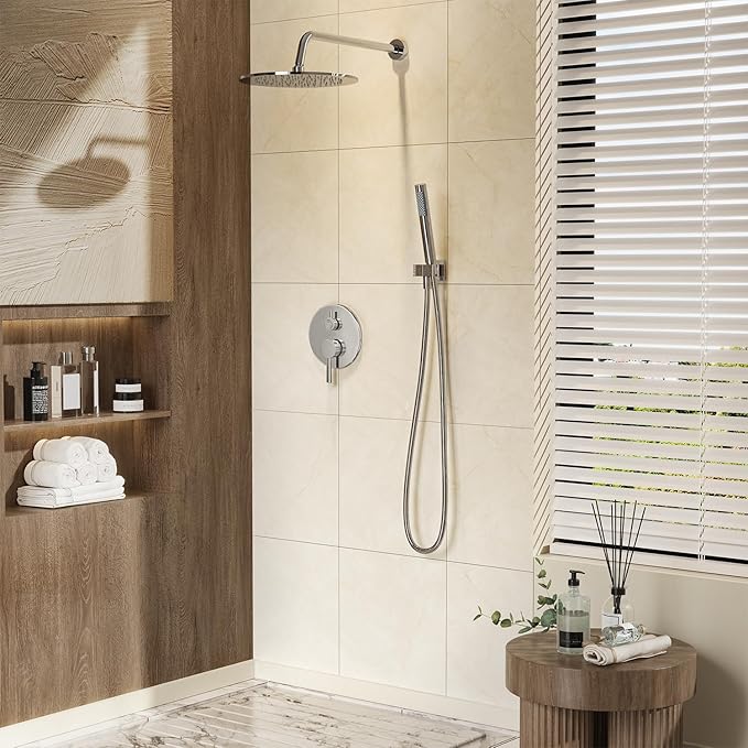 Gabrylly Shower System, Wall Mounted Shower Faucets Set with Shower Valve, High Pressure 10" Rain Shower head with Handheld Spray Combo, 2 Way Rainfall Shower Head Set, Chrome