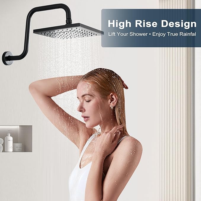 BRIGHT SHOWERS 13 Inch Shower Head Extension Arm with Flange S Shaped High Rise Extender, Long Stainless Steel Rainfall Shower Head Pipe Arm, Oil-Rubbed Bronze