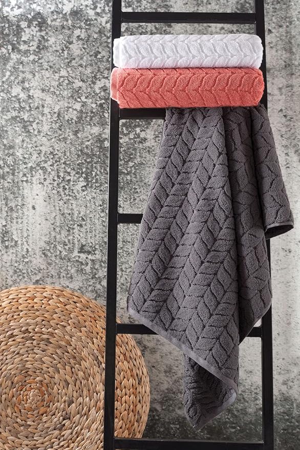 BAGNO MILANO Turkish Bath Towels, Soft Plush Jacquard Luxury Bath Towels, Quick Dry Towel Set (Black, 6 pcs Towel Set)