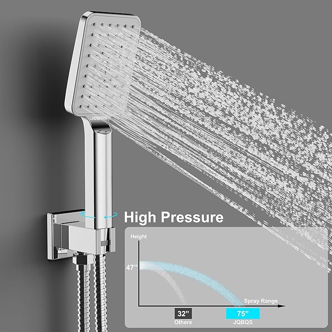 Shower System Modern Rain 8 inches Brass Faucet Set With Valve and Diverter Shower Mixer With Handheld High Pressure Square Rainfall Shower Valve (12'' Ceiling Mount, Chrome Polished)