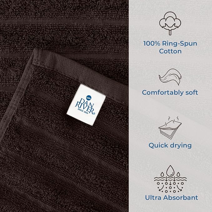 DAN RIVER Pack of 2 Bath Sheet 35x70 Inches, Ribbed Oversized Bath Sheets Towels for Adults, Fluffy and Soft Plush Towels - Brown
