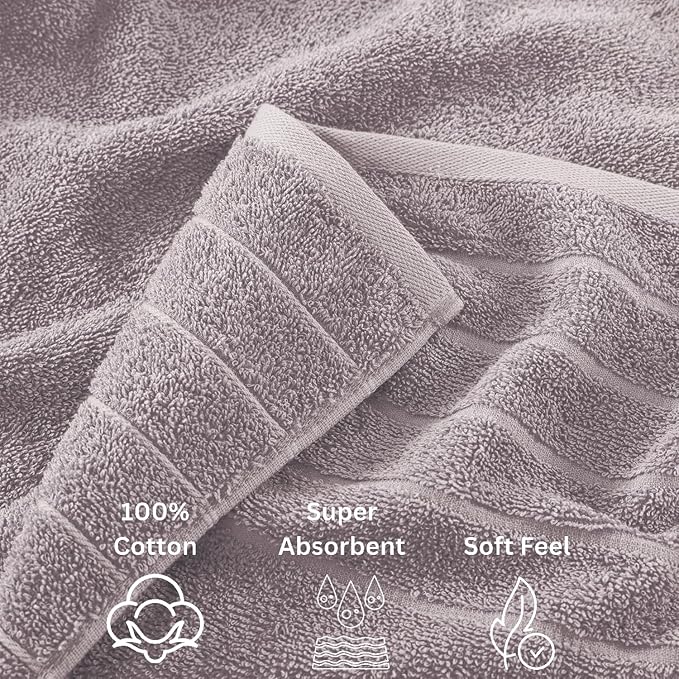 Casa Platino 100% Cotton Bathroom Towels Set - 24 Pcs - Ring Spun, Soft & Absorbent - 2 Bath Sheets, 2 Gym, 2 Bath, 4 Fingertip, 6 Hand Towels, 8 Washcloths - Perfect for Home & Salon - Platinum