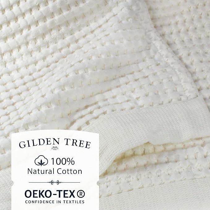 GILDEN TREE Waffle Towels for Bathroom Luxury 100% Cotton Bath Towels, Quick Dry Towel, Thin Super Absorbent Lint Free Shower Towels, Bath Towels Set of 2, Modern Style (Cream)