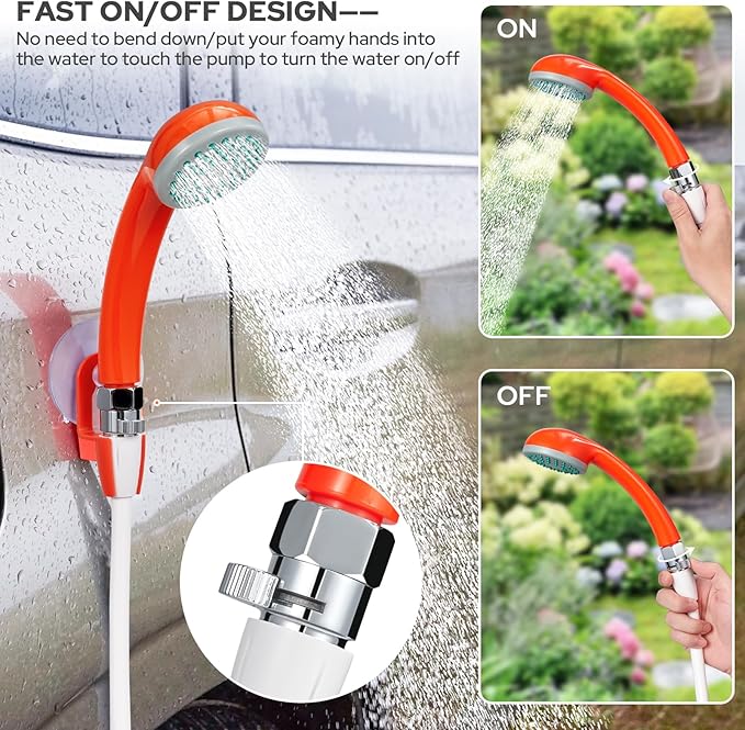 Portable Shower for Camping, 4400mAh Electric Portable Camping Shower with USB C Adapter, Outdoor Camp Pump with LED Camping Light, Multiple Power Supply Methods, for Hiking, Travel, Car