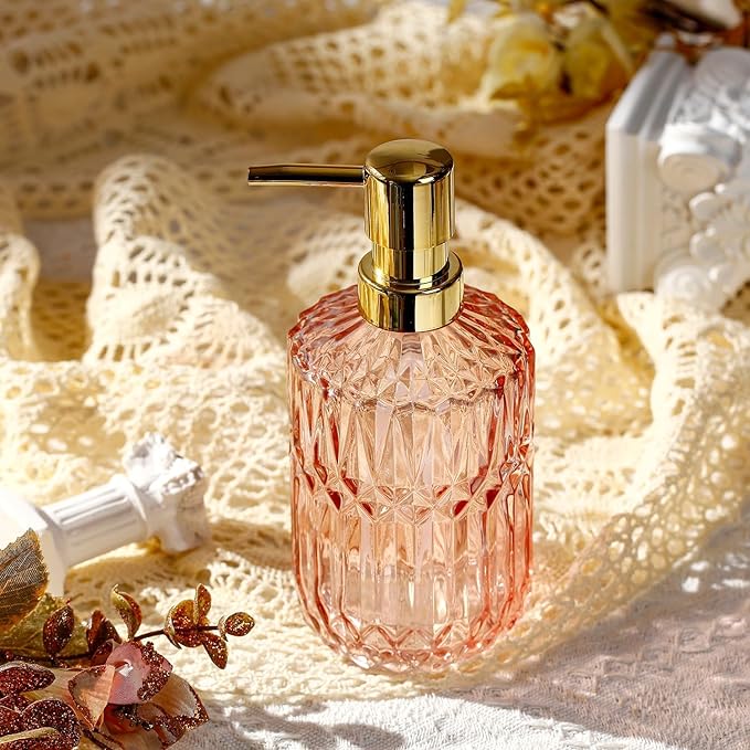 Soap Dispenser with Pump, Refillable Liquid Hand Soap Dish Soap Dispensers for Bathroom Counter, Kitchen Sink (Pink)
