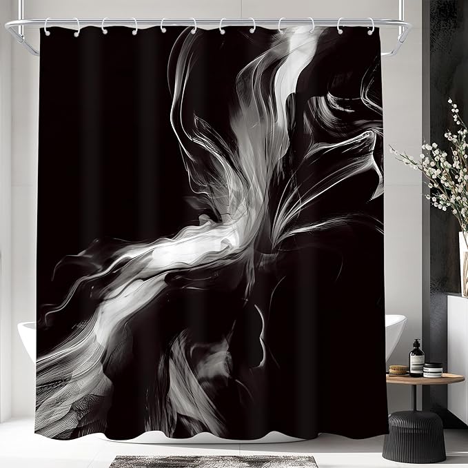 Cinbloo Abstract Black and White 72Wx72H Shower Curtain Modern Ombre Marble Ink Texture Minimalist Simple Unique Contemporary Bathroom Curtain Set Elegant Neutral Bath Bathroom Accessories Decor