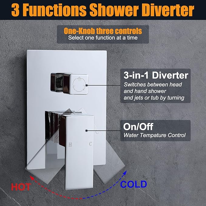 Enga Rain Shower System with Body Jets, 12 Inch Powerful Full Body Shower System with Rainfall Shower and Handheld Spray, Rough-in Mixer Valve Shower Faucet Set, Chrome