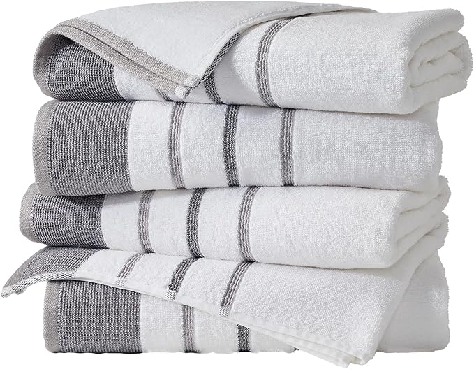 Great Bay Home Decorative Bath Towel Set - Luxury Cotton 4 Pack 54x27 Bath Towel Set - Luxurious, Ultra-Soft, Durable Towels for Bathroom Decor (Dark Grey/Light Grey)