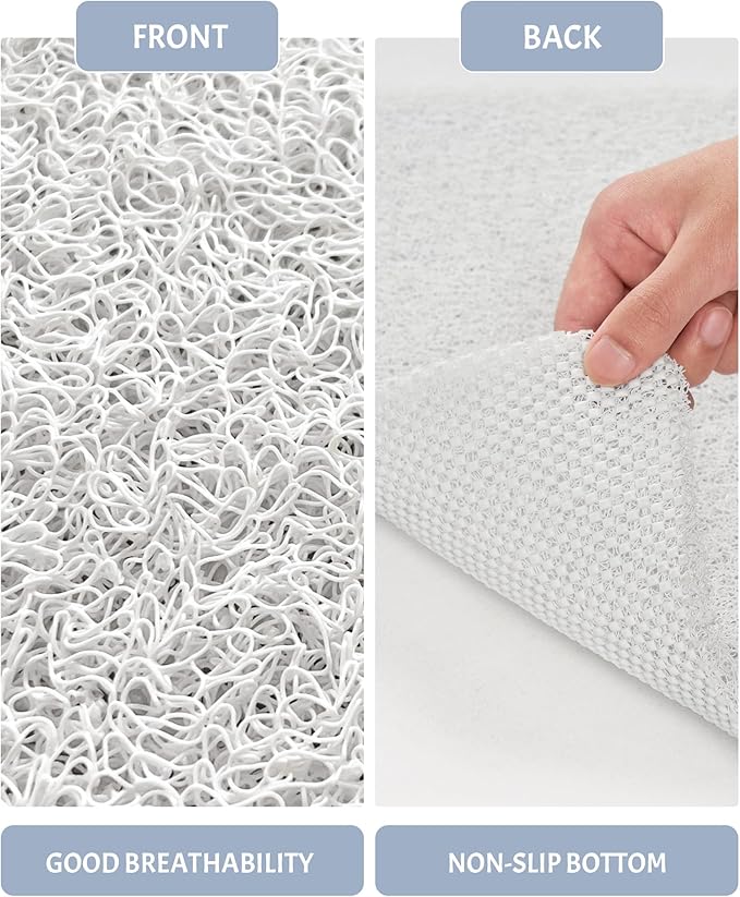Mecko Loofah Bath Mat for Tub - Quick-Dry Non-Slip Shower Mat, Extra Thick Textured Grip Bathtub Mat for Bathroom and Shower Floor, Indoor/Outdoor Use for Wet Areas (White, 17"x47")