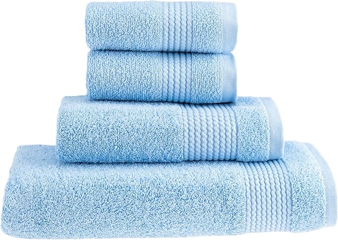 HALLEY Turkish Cotton Towels (Set of 4) 1 Bath Towel 1 Hand Towel 2 Washcloths, Super Soft Highly Absorbent 100% Cotton Towels for Bathroom and Kitchen for Mother’s Day (Powder Blue)