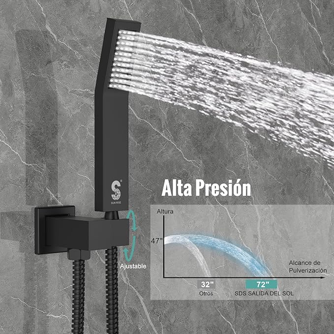 SR SUN RISE 8 Inches All Metal Bathtub and Shower Faucet Combo Shower System with Tub Spout, Shower Tub Faucets Sets Complete Shower Head with Handheld Shower Fixtures, Valve Included, Matte Black