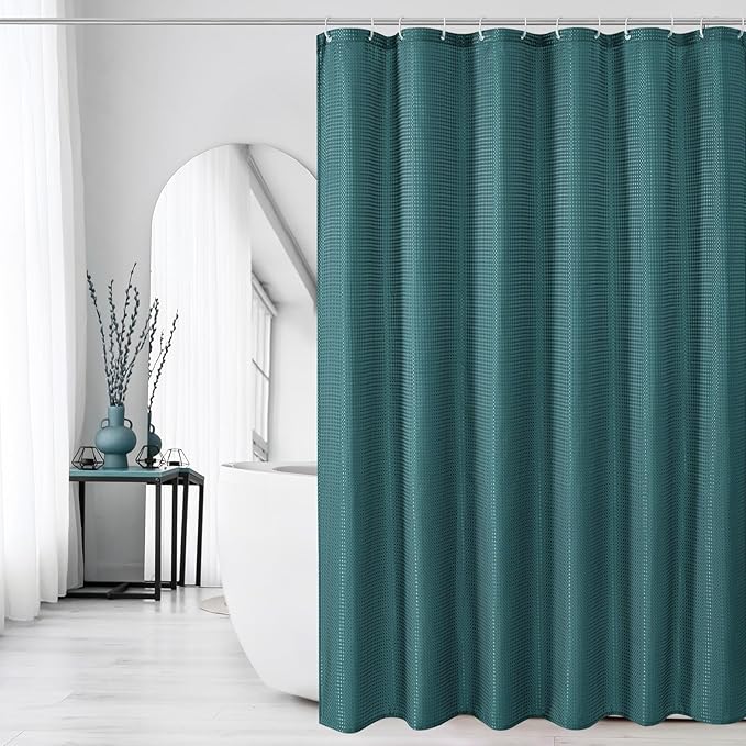 Gibelle Seaweed Green Shower Curtain, Waffle Weave Textured Fabric Shower Curtain for Bathroom - Soft Cloth & Hotel Spa Luxury, Water Repellent, Machine Washable, 72X72, Seaweed Green