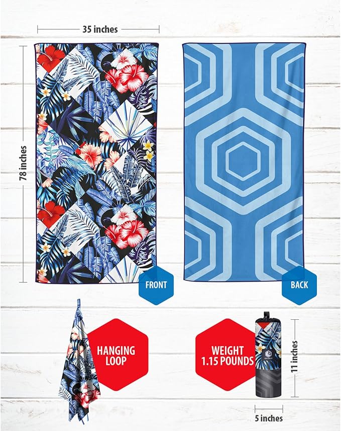 VENTURE 4TH Microfiber Beach Towel: Quick-Dry, Compact, Sand-Free, Absorbent, Sandproof and Lightweight - Perfect for Camping, Beach, and Roadtrips (Midnight Bloom Design | 35x78 inches)