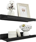 Floating Shelves for Wall 16 inch, Waterproof, Wall Storage Shelves with Lip, Display Picture Ledge Shelf for Living Room Photo Frame, Natural Wood Hanging Book Shelves (Black, Set 2)