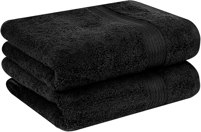 Ample Decor Hand Towels for Bathroom Set of 2, 18 X 28 Inch 600 GSM 100% Cotton, Absorbent- Black