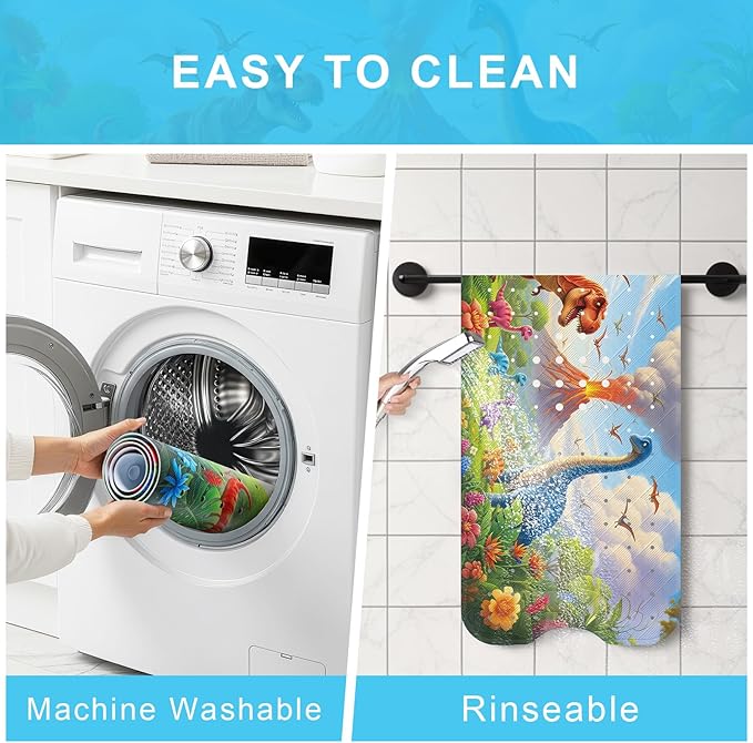 Upgrade Cartoon Baby Bath Mat Non Slip - 40"x16" Extra Long Bathtub Mat for Baby Eco Friendly Durable Bath Mat for Tub Non Slip Kids Tub Mat with Suction Cups, Machine Washable and No Fading, Dinosaur