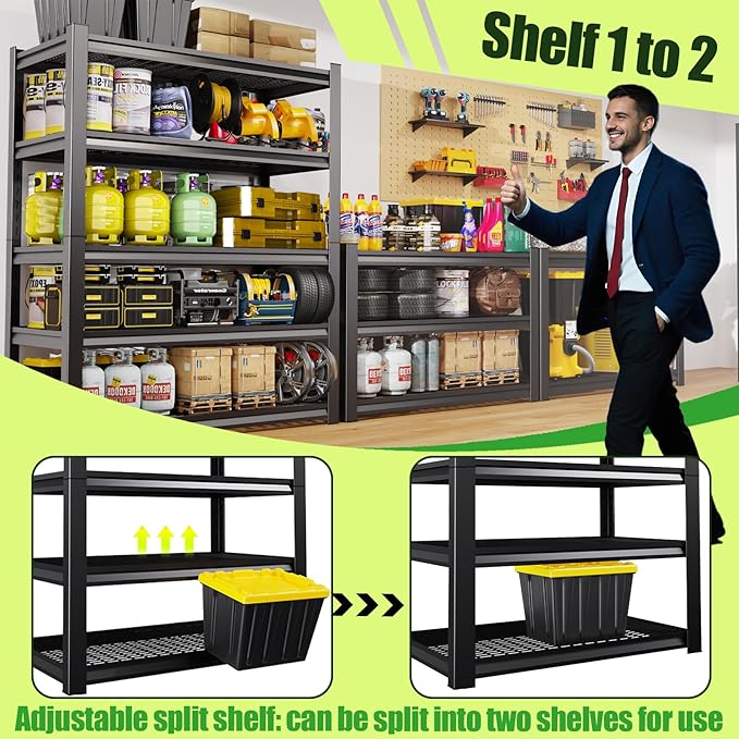 Garage Shelving,Heavy Duty Garage Storage Shelves,Metal Shelving Unit,5 Tier Adjustable Steel Utility Shelf,Use for Basement,Warehouse, Pantry Closet,Black (72" H*47.2" W*19.7" D)