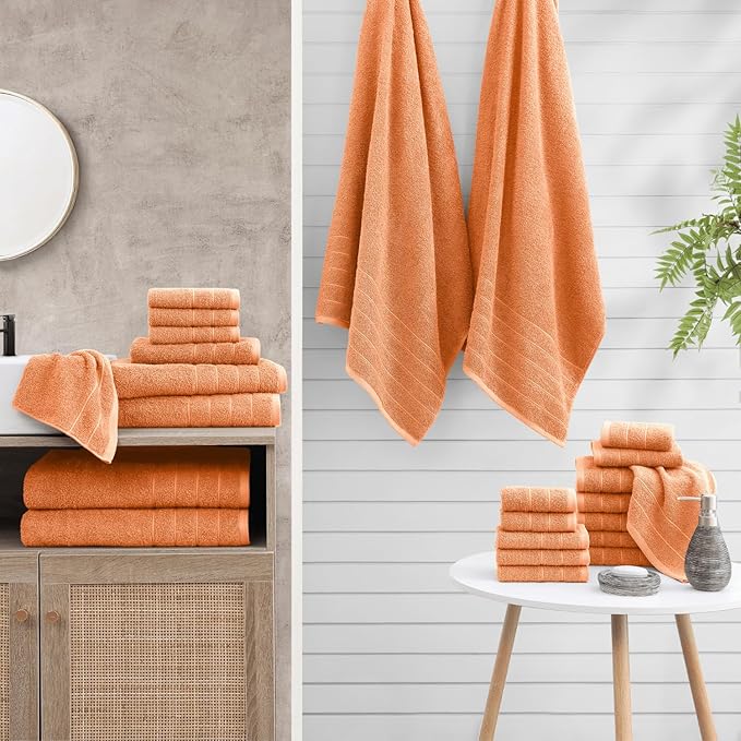 Casa Platino 100% Cotton Bathroom Towel Set - 8 Pc - Ringspun, Quickdry, Super Soft & Highly Absorbent - 2 Large Bath Towels, 4 Washcloths, 2 Hand Towel - Pre Shrunk & Fade Resistant - Peach Fuzz