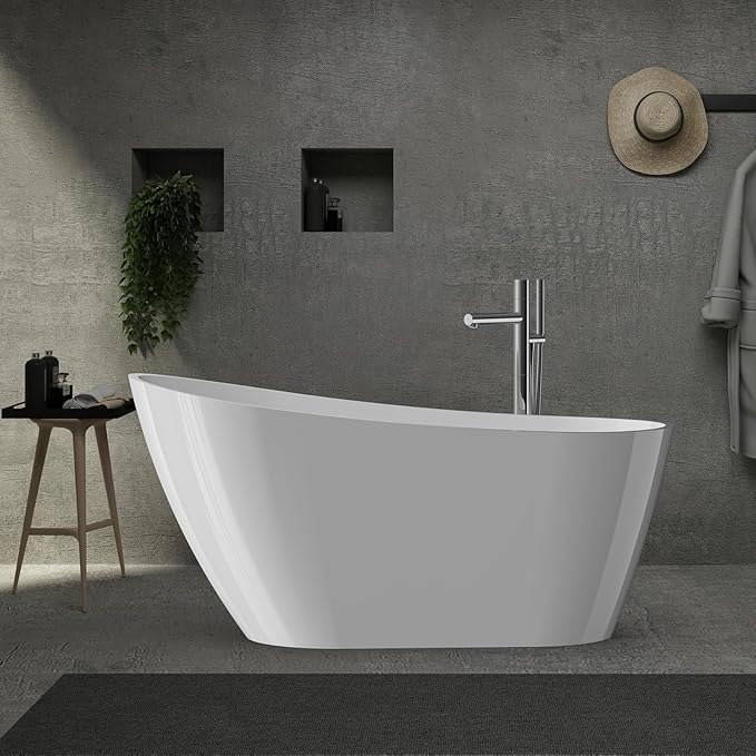 67 in Acrylic Freestanding Bathtub, Contemporary Stand Alone Tub,Glossy White Soaking Tub, with Chrome Overflow and Drain, CUPC Certified