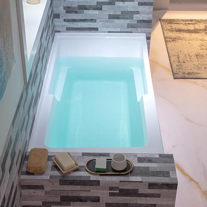 WOODBRIDGE 54" Acrylic Rectangular Alcove Soaking Bathtub in White with Left Drain, Chrome pop-UP Drain Included BA5430L