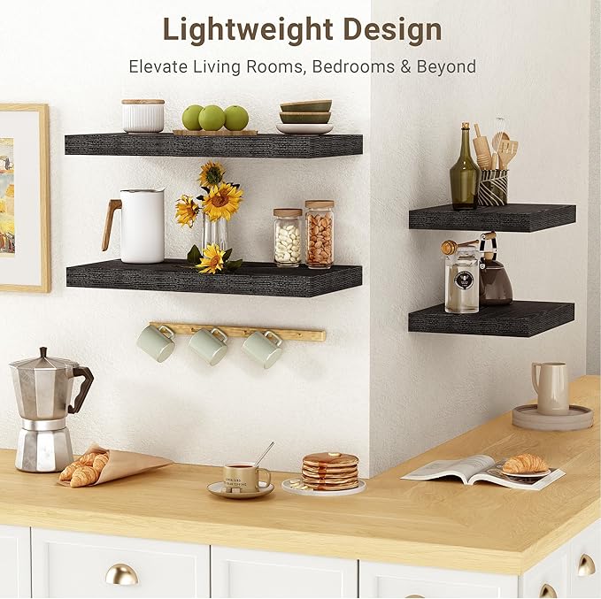 Vivelove 10.2 Inches Floating Shelves Wall Mounted, 10" Deep Wall Shelves for Bedroom, Bathroom, Living Room, Kitchen, Office, Home Decor, Modern Shelf, Set of 2, Black, 10.2x10.2x1.5