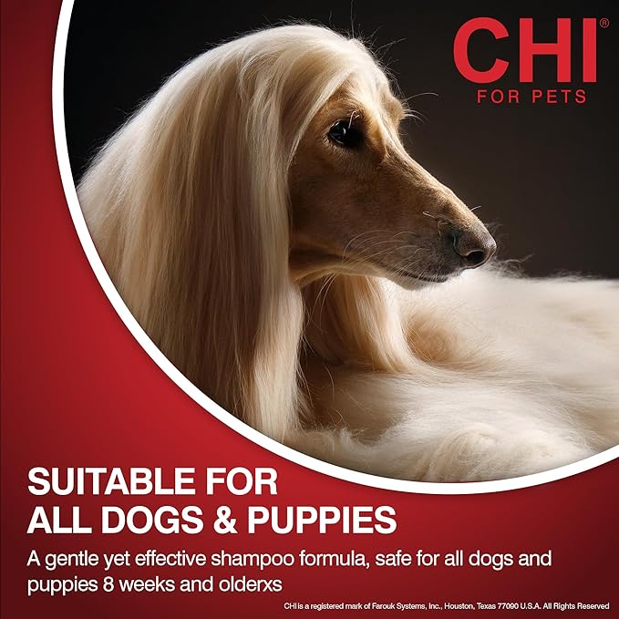 CHI for Dogs Gentle 2-in-1 Shampoo and Conditioner - Softening and Cleansing Formula for Puppies and Adult Dogs - pH Balanced Dog Wash for All Coat Types - 16 Fl Oz