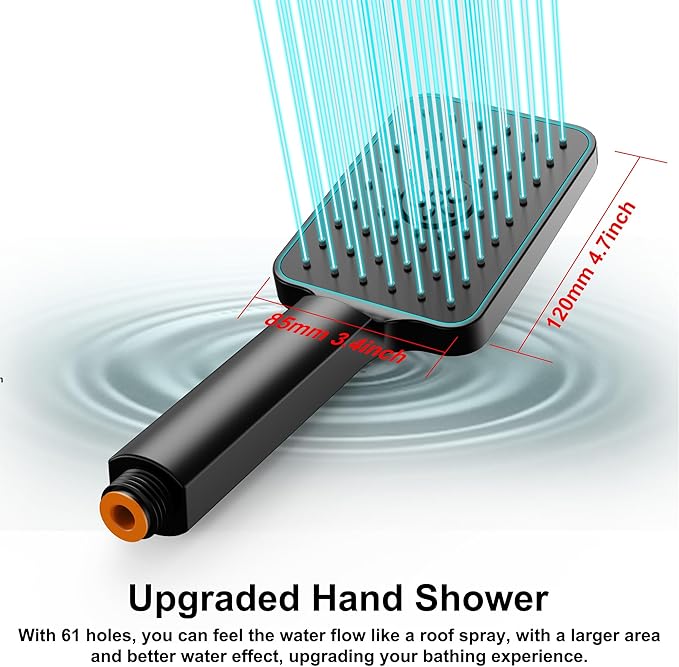 Rain Shower System 12IN Modern Brass Faucet Set With Valve and Diverter Shower Mixer With Handheld High Pressure Square Rainfall Shower Valve (12'' Ceiling Mount, Matte Black)