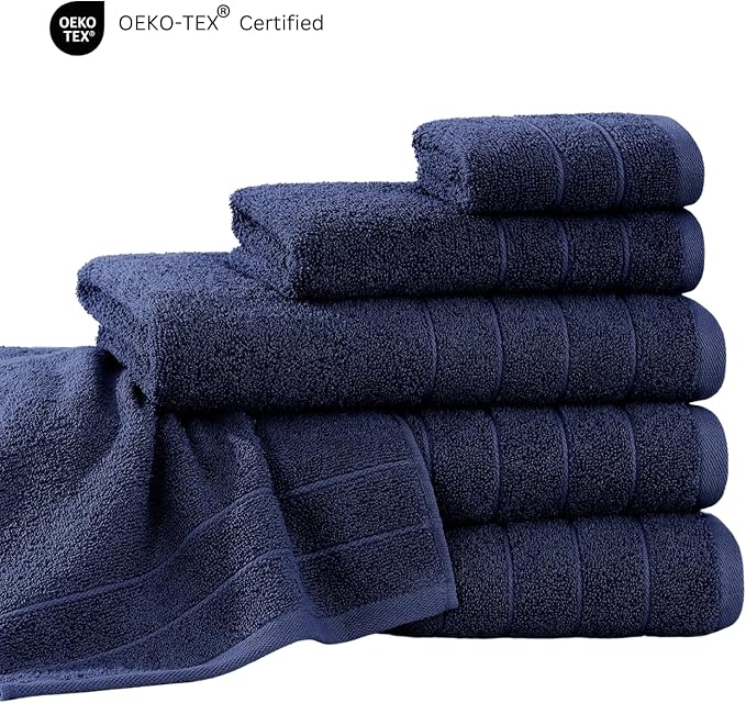Casa Platino 100% Mercerized Cotton Towels for Bathroom - 24 Pc - Ringspun, Soft & Absorbent - 2 Bath Sheets, 2 Gym, 2 Bath, 4 Fingertip, 6 Hand Towels, 8 Washcloth - Sustainably Produced - Navy Blue